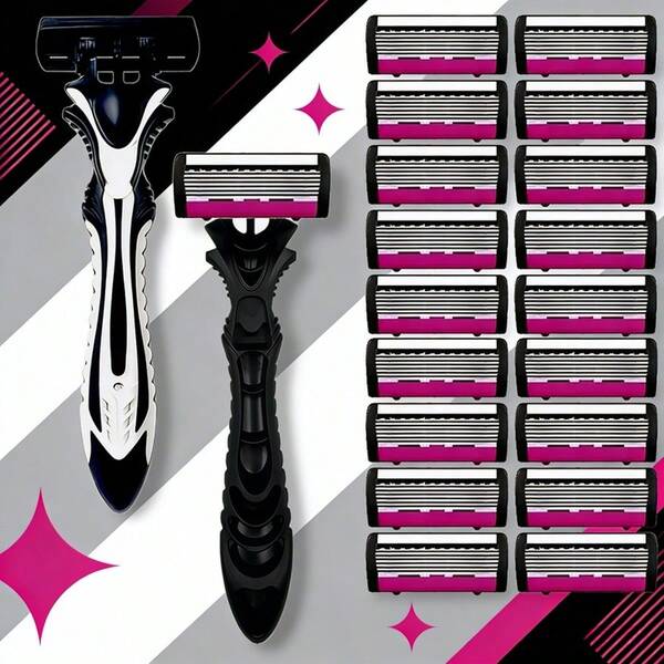 Bộ dao cạo râu cầm tay dành cho nam, 1 tay cầm kèm lưỡi dao thay thế, dao cạo sạch sẽ với 6 lớp lưỡi dao bằng thép không gỉ, đầu dao cạo có thể thay thế, dụng cụ cạo râu, đồ dùng chăm sóc cá nhân, cạo lông toàn thân, thiết kế nhỏ gọn, bộ dụng cụ cạo râu.