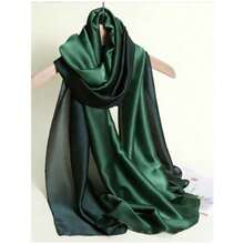 1件新款缎面渐变手绘披肩/围巾 - 墨綠色 - 查看 1