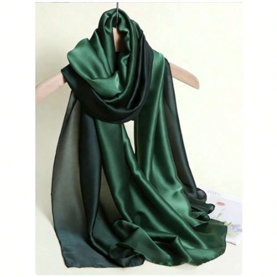 1件新款缎面渐变手绘披肩/围巾 - 墨綠色 - 查看 1