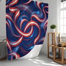 1 pieza/4 piezas Conjunto de cortina de ducha decorativa para el baño con estampado de bandera estadounidense y cinta, incluye 12 ganchos gratis, crea un ambiente festivo elegante, alfombra de baño, alfombra en forma de U y alfombra redonda para el inodoro, adecuado para todo tipo de escenarios en el baño - Cinta de la bandera estadounidense - Ver 2