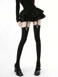 1 đôi tất dài đến đùi màu đen ren gợi cảm dành cho nữ, đa năng cho mùa xuân/hè, Halloween, lễ Phục sinh. - Nhiều màu - Xem 1