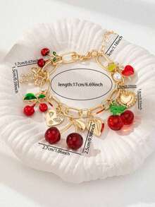Pulsera con colgante de cereza con forma de corazón, estilo Mori, personalizada y de moda, con efecto dopamina - Multicolor - Ver 3