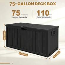 75 Gallon Resin Outdoor Storage Box Waterproof Deck Box,Waterproof Outdoor Storage Box With Bottom Pulleys, For Patio Furniture - Black - View 10