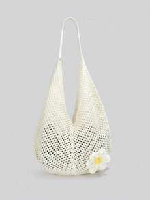 1件装女士时尚单肩包，小众镂空编织设计手提包，大容量休闲多功能单肩/腋下包，大容量镂空编织包，度假手提多功能单肩沙滩包 - 彩色 - 查看 9