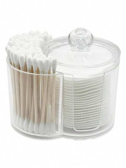 Hộp đựng đồ bằng nhựa trong suốt 2 trong 1, hộp đựng đồ trang điểm để bàn thiết kế tròn hai lỗ, hộp đựng mỹ phẩm trong suốt hai ngăn - Hộp đựng đồ trang điểm hiện đại có nắp đậy, hộp đựng đồ dùng phòng tắm, thích hợp để đựng cọ trang điểm, son môi và các dụng cụ làm đẹp.