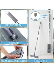 A Versatile Mop Bucket Designed For Both Wet And Dry Cleaning, Complete With A Mop And Three Extra Pads. It Features A 360° Rotating Mop Head, Eliminating The Need For Hand Washing. This Large Mop Is Ideal For Use In Homes, Offices, Hotels - 灰白色 - 查看 6
