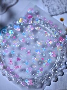 夏季透明泡泡美甲贴纸，超闪亮全息爱心星星卡通美甲贴花，DIY美甲装饰 - 彩色 - 查看 5