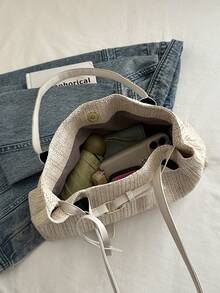 Túi dệt dung tích lớn mới năm 2026, túi xách đi biển mùa hè đa năng. - Màu be - Xem 6