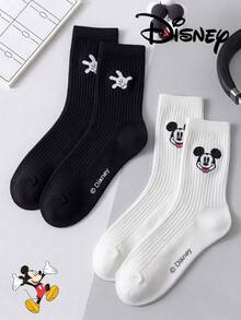 Disney 2双装正品迪士尼袜子，黑白条纹透气中筒袜，适合夏季穿着。可爱卡通图案，时尚靓丽的白色迪士尼女士袜子。透气吸汗，休闲百搭，时尚卡通图案船袜，适合学生、成人，也是送礼和日常穿着的理想选择。 - 彩色 - 查看 12
