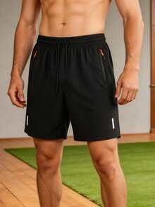 Men's Ice Silk Sports Shorts, Outdoor Casual Quick-Dry Knee Length Bottoms - Black - View 6
