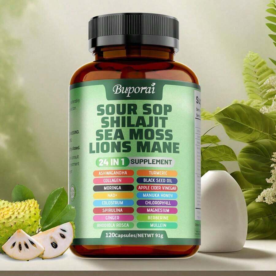 BUPORAI Soursop Shilajit Sea Moss Lion's Mane - Has Natural Antioxidant Properties To Boost Immunity And Support Cell Regeneration - 120pcs - 一瓶 - 試用階段 - 查看 1