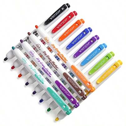 WRITECH Marcadores retráctiles de borrado en seco: punta fina colores surtidos bajo olor multicolor para niños y adultos recargables multicolores marcadores de pizarrón blanca de punta fina 12 unidades sin manchas de sangrado