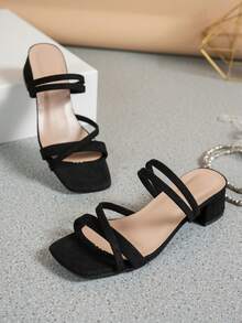 Black High Heel Sandals, Women's Elegant Black Thick Heel Sandals For Summer - Black - View 5