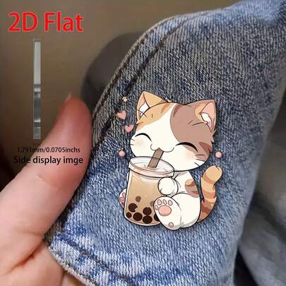 2D flach, 1 Stück süßer Cartoon Milchtee Katze Acryl Anstecker, süßes Milchtee Design, leichtes transparentes Material, geeignet für verschiedene Outfits & tägliche Dekoration, tolles Geschenk für Katzen- & Milchtee-Liebhaber