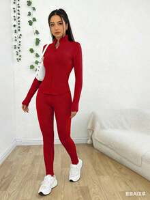 New Women's Slim-Fit All-In-One Set In Solid Color, Suitable Commuting, Dating And Family Gatherings. - Red - View 5