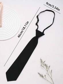 Adjustable Black Elastic Necktie.  And Versatile, Simple And Casual, Suitable For Academic, JK Uniform, And Professional Shirt Occasions. Suitable For Both Men And Women, Can Be Paired With School Uniforms. Also Particularly Suitable For Men's Business Occasions. - 1pcs - 查看 2