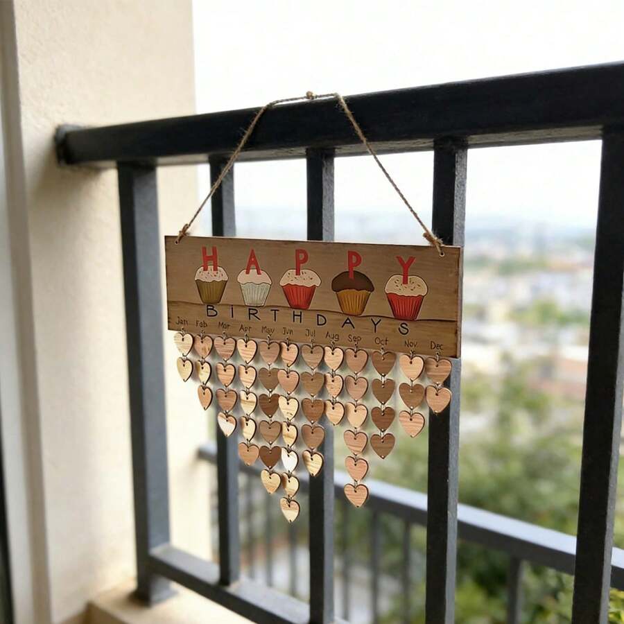 1pc DIY Wooden Family Birthday Board Wall Hanging, Birthday Reminder Plaque, Suitable For Home, Birthday, Room, Restaurant, Bar, Cafe, Garage Decor - A - View 1
