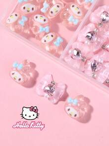 SANRIO 30件套三丽鸥Hello Kitty双格美甲装饰套装，两种款式蝴蝶结系列旋律设计美甲水钻平底装饰DIY - 彩色 - 查看 4