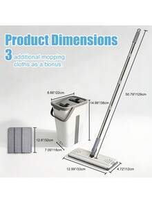 A Versatile Mop Bucket Designed For Both Wet And Dry Cleaning, Complete With A Mop And Three Extra Pads. It Features A 360° Rotating Mop Head, Eliminating The Need For Hand Washing. This Large Mop Is Ideal For Use In Homes, Offices, Hotels - 灰白色 - 查看 2