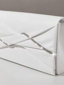 REMANLAND Túi vuông tối giản đính đá lấp lánh chất liệu PU, túi đeo chéo sang trọng, túi cầm tay thời trang thanh lịch, phù hợp cho tiệc sinh nhật của phụ nữ, túi đeo vai dự tiệc tối. - trắng - Xem 7