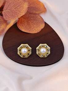 5/9 Pairs Women's Gold Pearl Stud Earrings Set, Made Of High-Quality Stainless Steel With Advanced Vacuum Plating, Replicating Luxurious Gold Jewelry Feel, Excellent Waterproof, Hypoallergenic And Fade-Resistant Performance, Skin-Friendly And Comfortable To Wear - Multicolor - View 7
