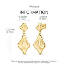 1 Pair Original 925 Sterling Silver Women's Elegant Gold-Plated Asymmetrical Pendant Earrings, Handmade Geometric Textured Dangle Earrings, Suitable For Sensitive Ears, Fashionable And Minimalist, Perfect For Weddings, Formal Occasions, Office, Daily Wear, Ideal Gift For Mother's Day And Valentine's Day - Gold - View 3