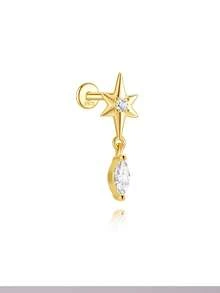 1pc 925 Sterling Silver Delicate Starburst CZ Drop Flat Stud Earrings, Waterproof Anti-Oxidation Minimalist Elegant Starry Sky Ear Cartilage Earlobe Earrings, Unisex Daily Wear Wedding Party Gift, Hypoallergenic - Gold - View 9