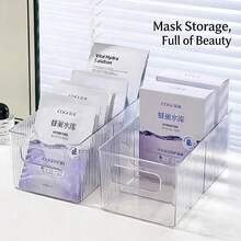 大容量亚克力化妆品收纳盒，面膜收纳盒，透明隔层收纳盒，梳妆台护肤品收纳架，防水浴室面膜/精华/化妆品收纳盒，透明设计，节省空间的梳妆台收纳盒 - 彩色 - 查看 3