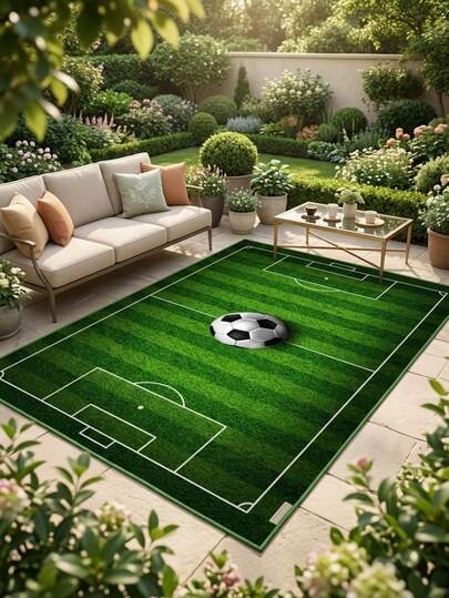1pc Luxury Modern Cartoon Football Field Pattern Outdoor Rug/Carpet/Area Rug/Doormat, Soft Machine Washable Carpet Mat For Entryway, Balcony, Hallway, Outdoor, Patio, Living Room, All Season
