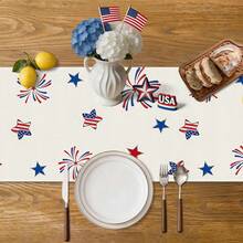 1pc Patriotic American Bull Design Table Runner, Stars And Stripes Fireworks Print Desktop Decor, Suitable For July 4th Independence Day Restaurant, American Farm Home Decoration - White - View 3