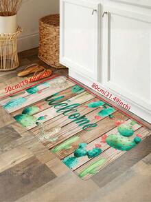 1 pieza Alfombra de cocina con patrón de hoja de eucalipto y grano de madera vintage WELCOME, tapete de cocina con alivio de presión, material absorbente y resistente al aceite, cómodo para estar de pie y caminar, tapete de pie para cocina, tapete de piso de cocina, alfombra a rayas, alfombra pequeña de cocina, tapete de entrada, suministros de cocina, decoración de cocina, juego de cocina, tapete de espuma - Multicolor - Ver 16