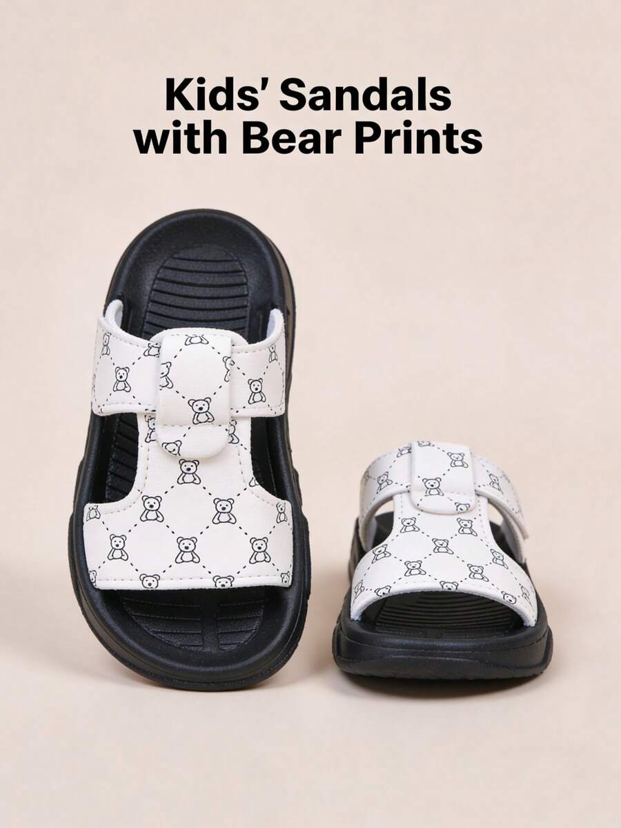 1-10 Years Old Unisex Summer Casual Cute Bear Pattern Children's Slippers, Non-Slip Wear-Resistant Soft Bottom Comfortable Lightweight Boys/Girls White Beach Sandals, Adorable Outdoor Slippers For Kids - White - View 1