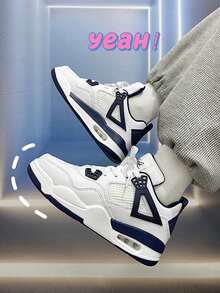 Women's Retro Street Style Chunky Trainers, Non-Slip Walking Shoes - Màu trắng và xanh đậm - Xem 2