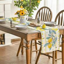 Taplak Meja Musim Panas Motif Pohon Lemon & Lebah, Dekorasi Meja Makan Dapur Liburan Musiman Cocok untuk Pesta di Rumah dan Dalam Ruangan - Kuning - View 9