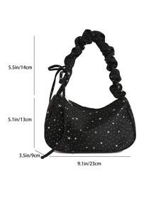 Fashionable New Candy Color Cloud Shaped Bag, Solid Color Shoulder Bag, Cute Underarm Bag With Shiny Star Decor - Black - View 4