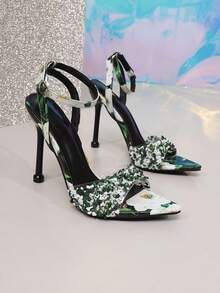 High Heel Pointed Toe Metal Sandals, Casual Daily Wear For Summer - Green - View 8
