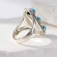 Fashionable Bohemian Style Synthetic Oval Turquoise Ring For Women - Ideal Accessory For Festivals And Parties, A Great Gift For Her - Silver - View 3
