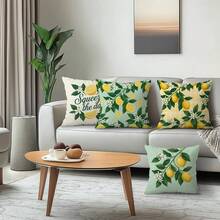 Bộ 4 vỏ gối trang trí in một mặt chủ đề chanh và màu đào, chất liệu nhung 100% polyester, thích hợp trang trí phòng khách, sofa và phòng ngủ, không kèm ruột gối, kích thước 40x40cm/45x45cm/50x50cm. - Nhiều màu 01 - Xem 1