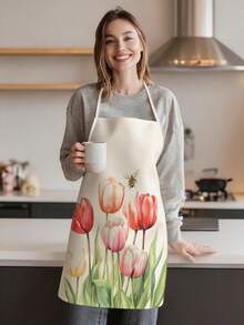 1pc, Sunflower Pattern Polyester Apron, Suitable For Cooking, Baking, And Gardening - Can Be Used As Attire For The Kitchen And Dining - Multicolor - View 6