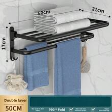 Porte-serviettes perforé, étagère de salle de bain en aluminium noir, porte-serviettes pliable, crochets, organisateur de rangement de salle de bain Accessoires matériels - Multicolore - Voir 13
