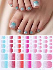 5pcs Gradient Glitter Minimalist Elegant Design Full Coverage Nail Stickers, Adhesive Nail Art Decor Suitable For Toes - Multicolor - View 2