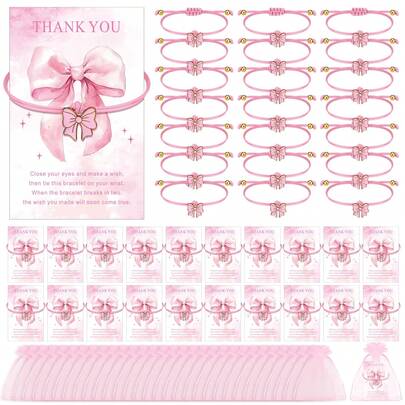 60 Pcs Baby Shower Party Supplies Baby Shower Gifts For Guest Pink Bow Bracelets Gift Bulk Pink Bow Baby Shower Party Favors Bowknot Braid String Bracelets For Women Cute Bowknot Jewelry Gifts For Wedding Best Friends Birthday Gifts Bags