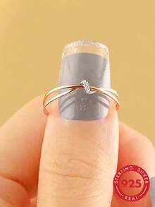 BALMORA 1 pieza Anillo de plata de ley S925 con nudo retorcido elegante y lujoso, anillo de oro rosa, regalo versátil, adecuado para parejas, regalo de aniversario para la novia - Multicolor - Ver 2