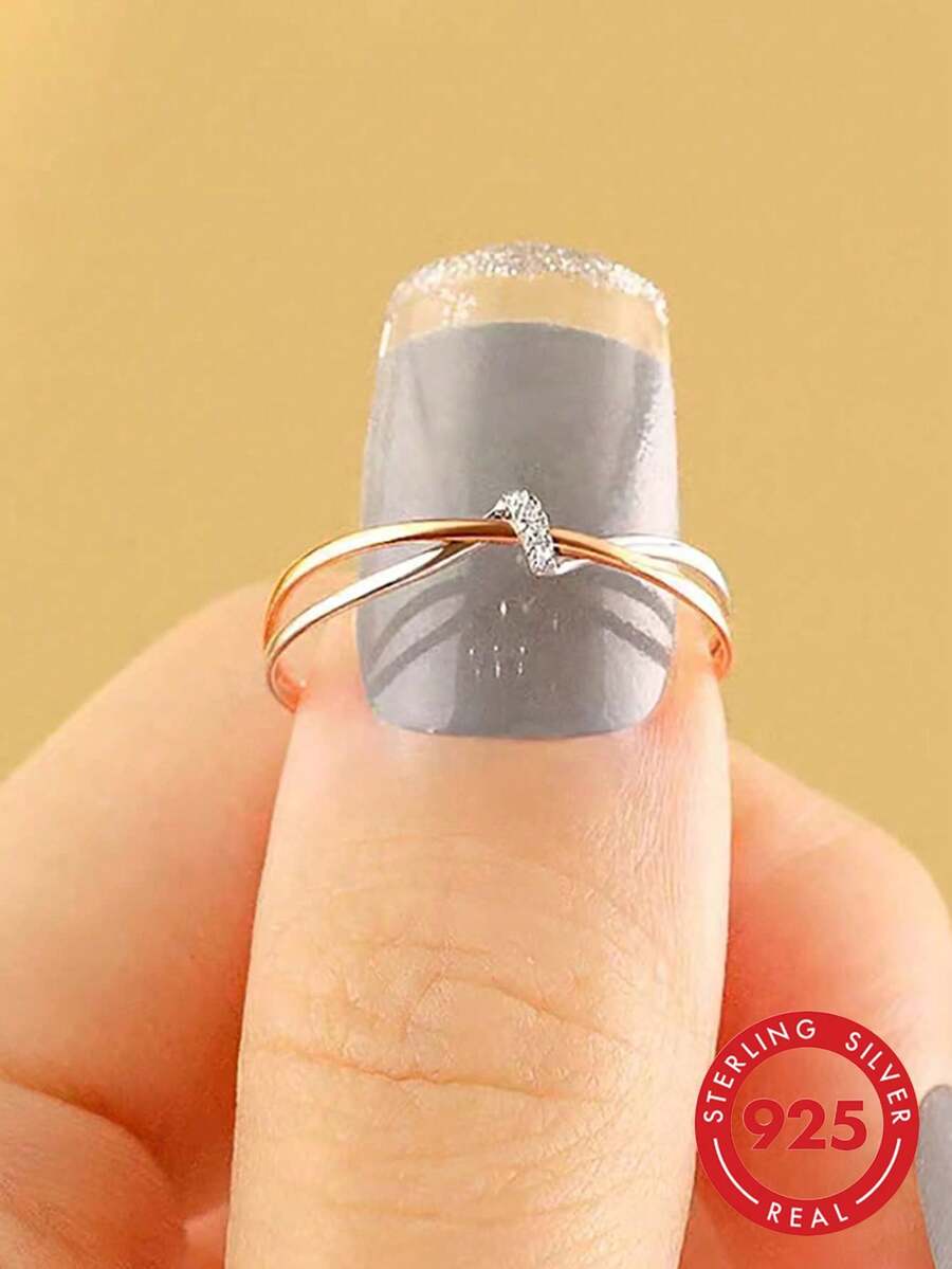 BALMORA 1 pieza Anillo de plata de ley S925 con nudo retorcido elegante y lujoso, anillo de oro rosa, regalo versátil, adecuado para parejas, regalo de aniversario para la novia