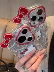 SANRIO 1个时尚泡泡羽毛全覆盖手工水钻卡通Hello Kitty 3D爱心奢华女士手机壳，适用于 11/12/13/14/15/16/17/PROMAX，新奇手机壳 - 彩色 - 查看 4
