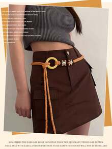 1pc Women's Bohemian Style Woven Belt, Suitable For Dresses, Solid Color - Multicolor - View 9