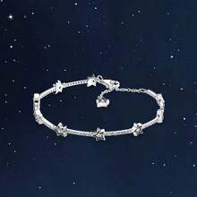 1pc Popular S925 Sterling Silver Cubic Zirconium Snake Bone Bracelet Jewelry, Fashionable Jewelry - 銀色 - 查看 5