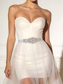 1 pieza Cinturón de novia de cristal minimalista y elegante, decoración versátil para la cintura de vestidos de fiesta, atuendos para citas, verano, playa - azul claro - Ver 1