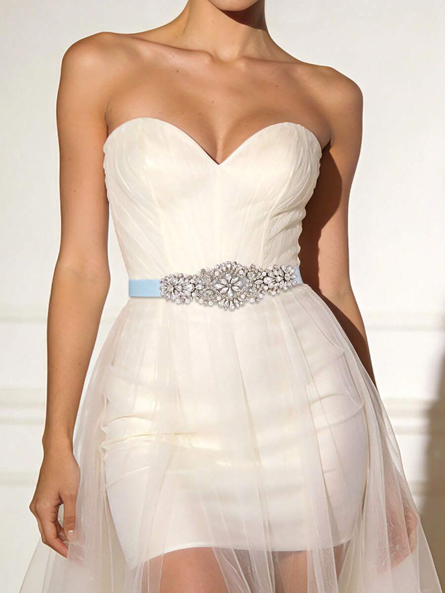 1 pieza Cinturón de novia de cristal minimalista y elegante, decoración versátil para la cintura de vestidos de fiesta, atuendos para citas, verano, playa - azul claro - Ver 1