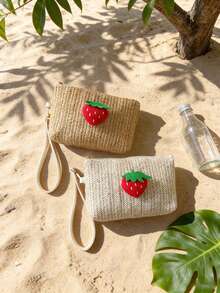 1个3D草莓吸管零钱包，度假风迷你包，拉链封口，可装智能手机，非常适合春夏海滩拍照和日常使用 - A - 查看 2